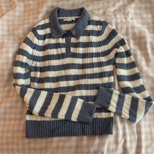 Striped Knit Sweater - Navy and Cream